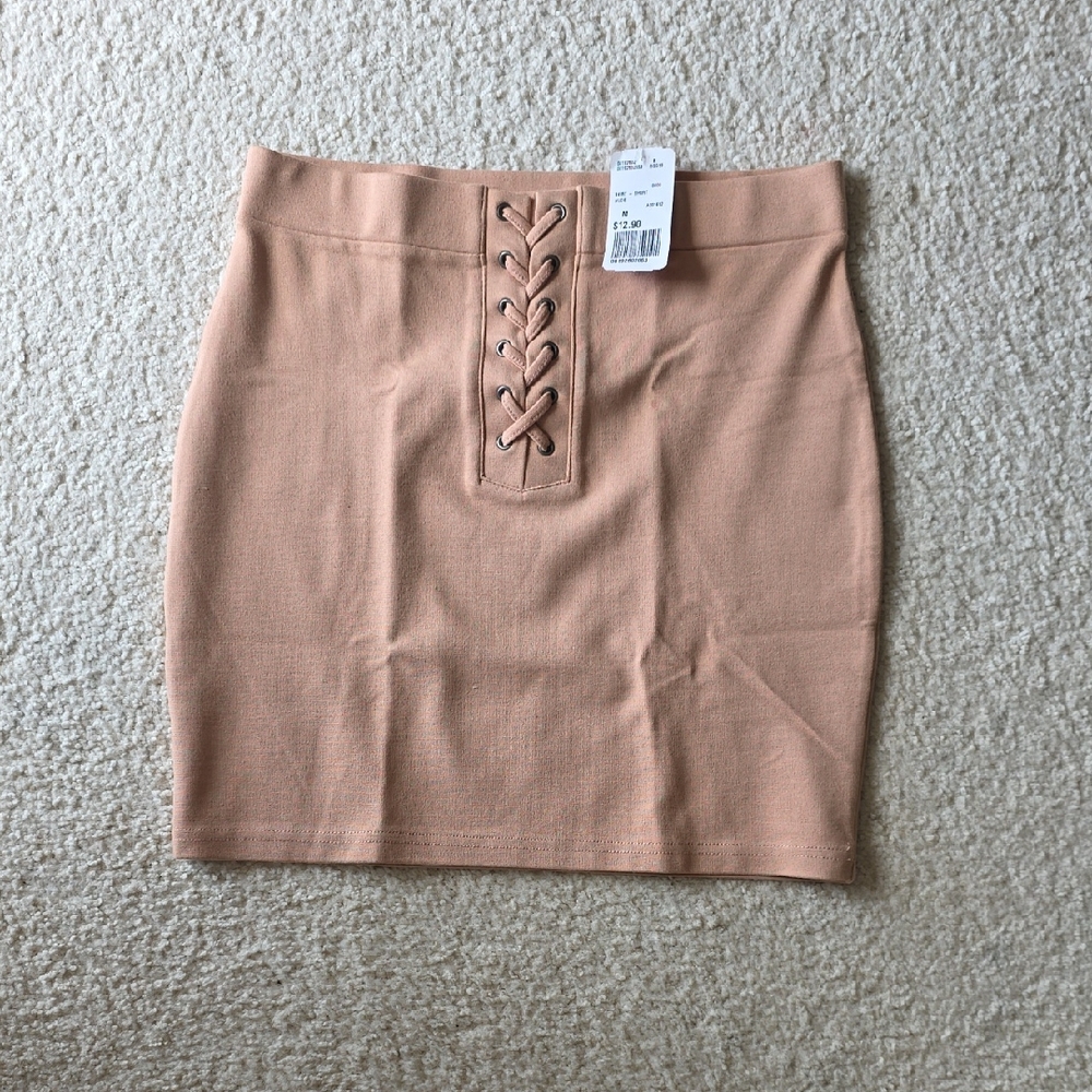 Forever 21 Peach Lace-Up Ponte Mini Skirt